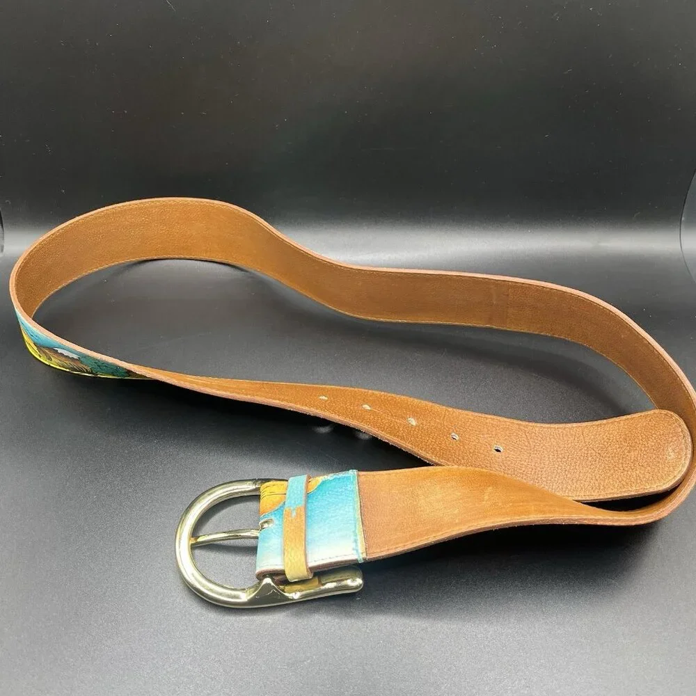 VTG 90s Hand Painted Leather Belt Southwestern Desert Horse Cowgirl L/XL Western